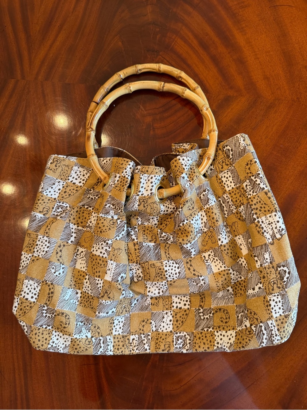 NWT Lilly Pulitzer Bamboo Bag Iced Latte Lil Cheetah Checks - Picture 13 of 16